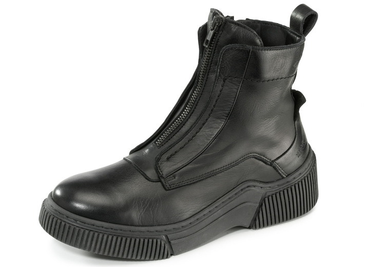 Komfortschuhe - Libelle Bootie aus Nappaleder mit Zier-Reissverschluss, in Größe 036 bis 042, in Farbe SCHWARZ Ansicht 1