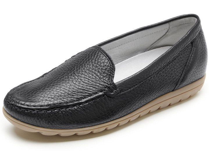 Komfortschuhe - Waldläufer Slipper aus edlem, genarbtem Hirsch-Nappaleder, in Größe 3 1/2 bis 8, in Farbe SCHWARZ Ansicht 1
