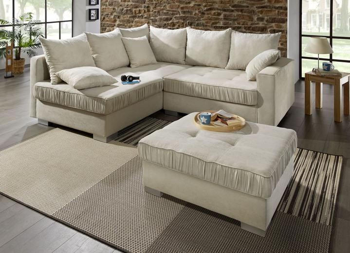 - Ansprechende Polsterecke mit Hocker, in Farbe CREME Ansicht 1