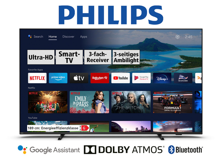 - Detailreicher 4K-Ultra-HD Smart-Ambilight-LED-Fernseher, in Farbe SCHWARZ Ansicht 1