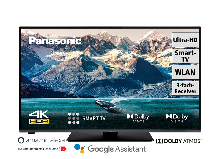 - Ultraflacher Panasonic 4K-HDR Ultra-HD-LED-Fernseher, in Farbe SCHWARZ Ansicht 1