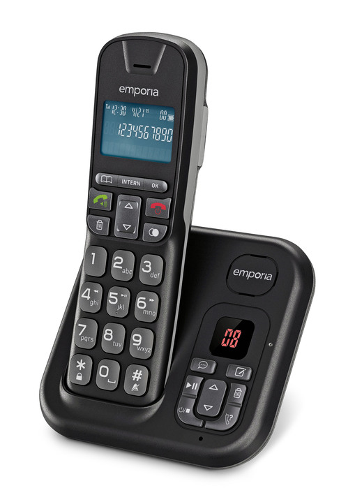 - Emporia TH-21 Grosstasten-Telefon mit extra grossen Tasten, in Farbe SCHWARZ, in Ausführung Großtasten-Telefon mit Anrufbeantworter