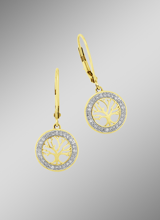 mit Diamanten - Lebensbaum-Ohrringe mit Diamanten, in Farbe  Ansicht 1