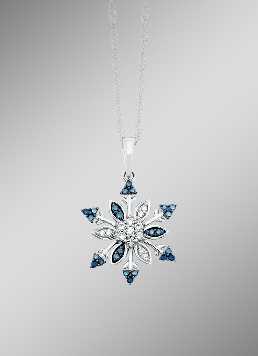 mit Diamanten - Anhänger Schneeflocke mit weissen und blauen Siamanten, in Farbe  Ansicht 1