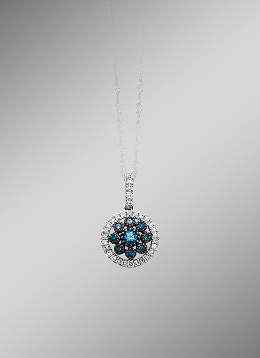 mit Diamanten - Schöner Anhänger mit blauen Brillanten und weissen Diamanten, in Farbe  Ansicht 1