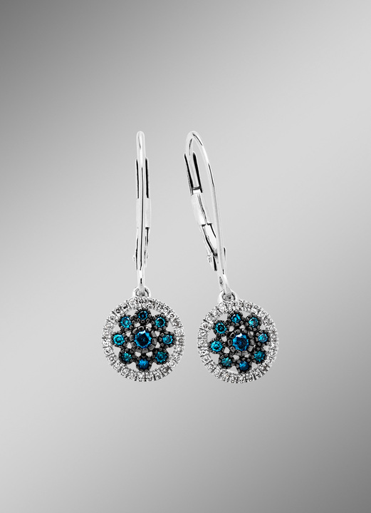 mit Diamanten - Schöne Ohrringe mit blauen Brillanten und weissen Diamanten, in Farbe  Ansicht 1