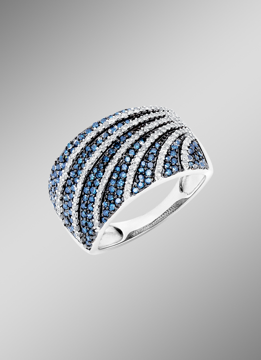 mit Diamanten - Damenring mit weissen und blauen Diamanten, in Größe 170 bis 190, in Farbe  Ansicht 1