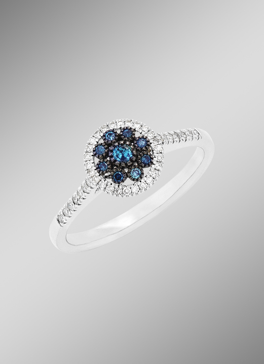 mit Diamanten - Schöner Damenring mit blauen Brillanten und weissen Diamanten, in Größe 160 bis 220, in Farbe  Ansicht 1