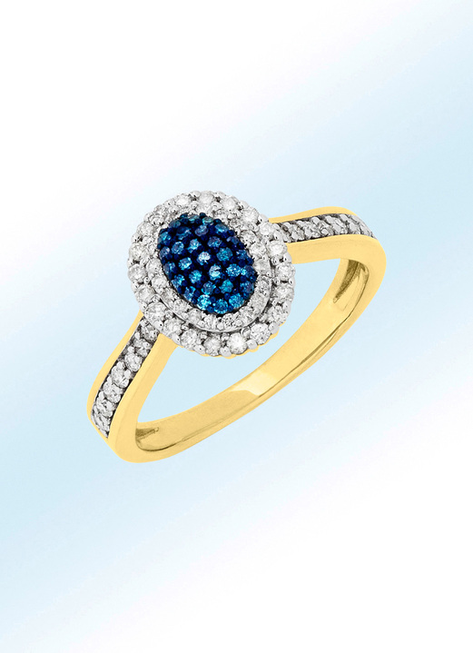 - Damenring mit weissen Brillanten und blauen Diamanten, in Größe 180 bis 190, in Farbe  Ansicht 1