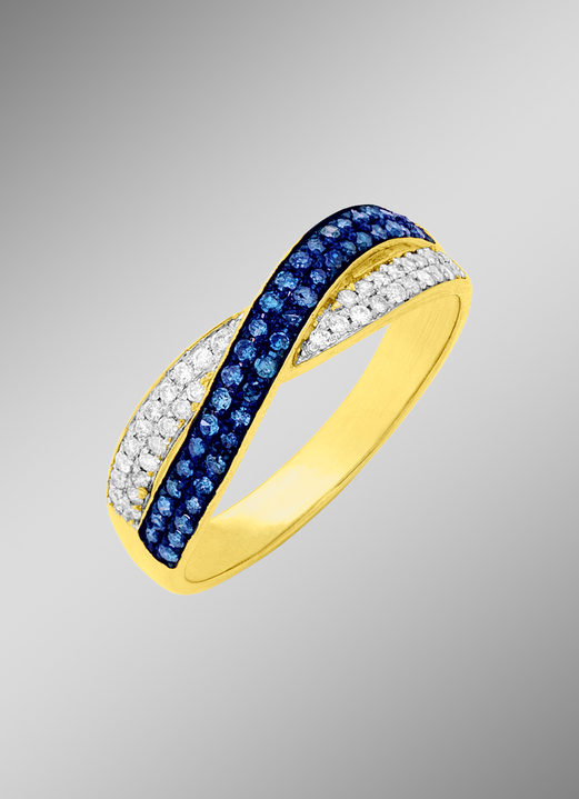 mit Diamanten - Damenring mit weissen und blauen Diamanten, in Größe 160 bis 220, in Farbe  Ansicht 1