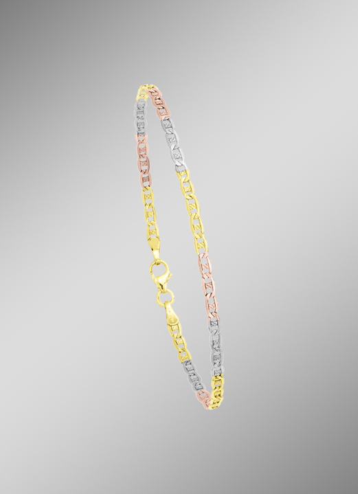 ohne Steine / mit Zirkonia - Elegante Garnitur in Tricolor, mit Karabiner, in Farbe , in Ausführung Armband, 19 cm lang Ansicht 1