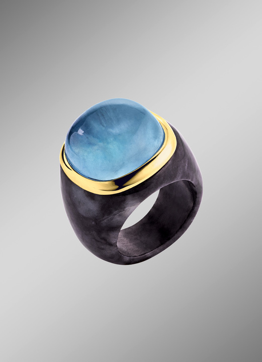 mit Edelsteinen - Damenring mit echt Aquamarin und Ringschiene aus echter Jade, in Größe 160 bis 220, in Farbe  Ansicht 1