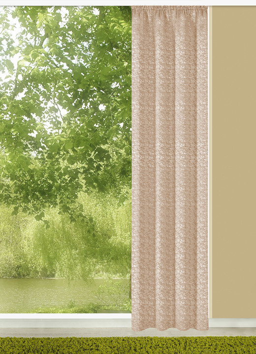 Klassisch - Übervorhang mit Universalschienenband, in Größe 365 (H145xB115 cm) bis 899 (Raffhalter, 70 cm), in Farbe BEIGE Ansicht 1