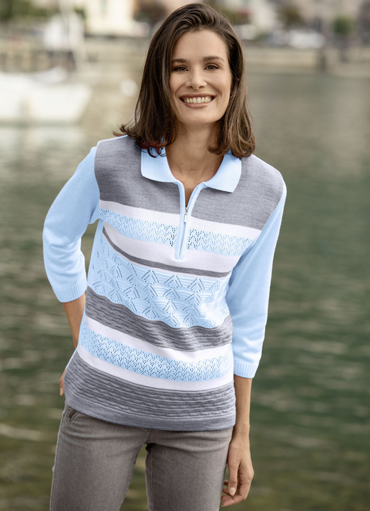 Pullover - Pullover mit dezentem Glanz Pullover - Pullover mit dezentem Glanz, in Größe 038 bis 054, in Farbe BLEU-GRAU-WEISS