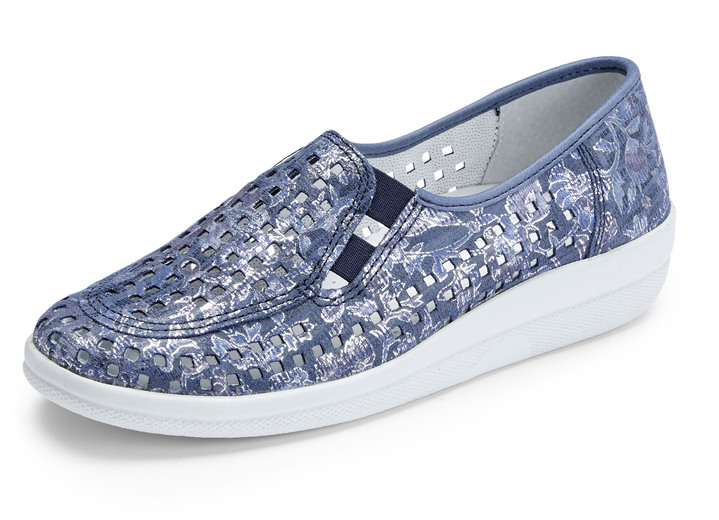 Komfortschuhe - ELENA EDEN, sommerliche Damen-Slipper, Weite G, mit herausnehmbarem Fussbett, in Größe 036 bis 042, in Farbe JEANS Ansicht 1