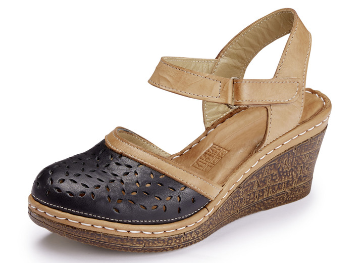 Komfortschuhe - Gemini Sandalette aus perforiertem Rind-Nappaleder, in Größe 036 bis 041, in Farbe SCHWARZ Ansicht 1