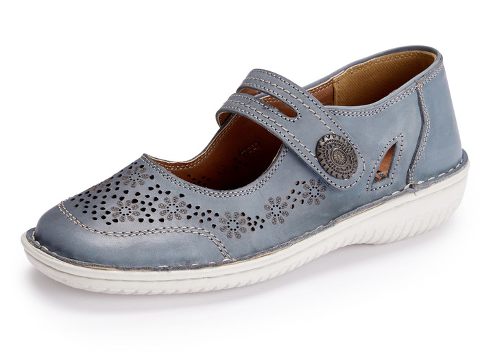 Komfortschuhe - ELENA EDEN Slipper mit dekorativer Klettspange, in Größe 036 bis 043, in Farbe JEANS Ansicht 1