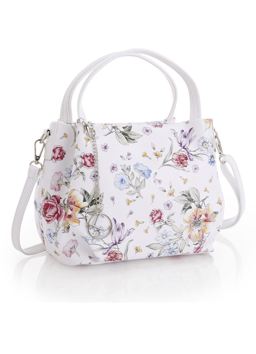Taschen - «Laurina»-Tasche aus Kalbleder mit floralem Druck, in Farbe WEISS-MULTICOLOR Ansicht 1