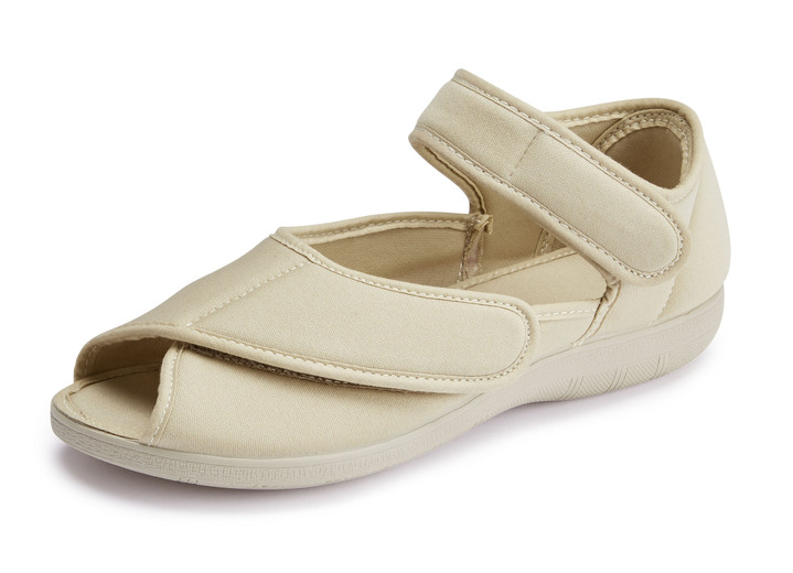 Komfortschuhe - Klett-Sandale aus elastischem Textilmaterial, in Größe 035 bis 042, in Farbe BEIGE Ansicht 1