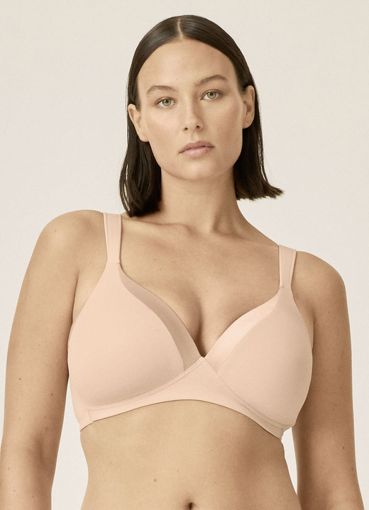 Soft-BH -  Naturana BH mit Satinblende am Décolleté, in Größe 075 bis 095, in Cup A, in Farbe PUDER Ansicht 1