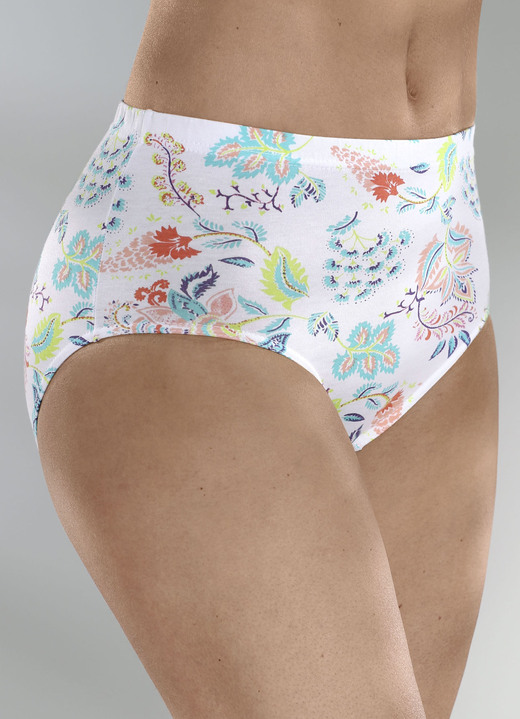 Slips - Viererpack Slips mit Floraldessin, in Größe 052 bis 056, in Farbe WEISS-APRICOT-TÜRKIS-BUNT Ansicht 1