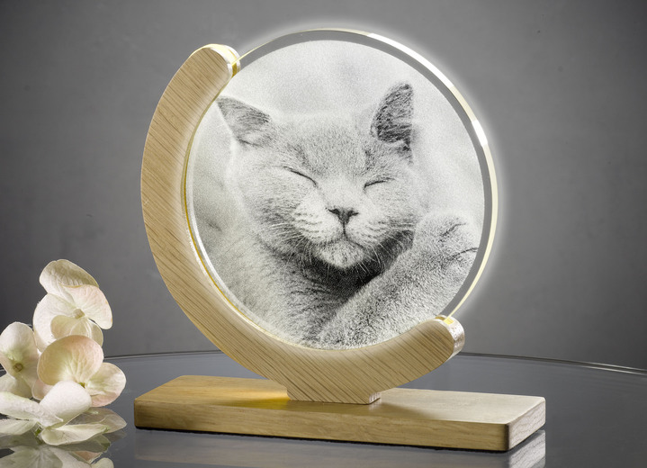 - Dimmbare LED-Tischlampe mit Katzen-Motiv, in Farbe EICHE