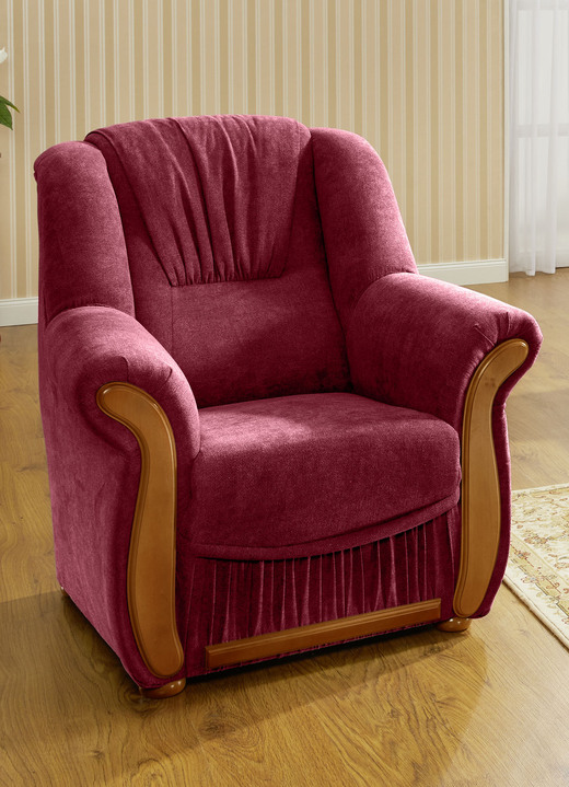 Polstermöbel - Polstermöbel mit angenehmem, hochflorigem Stoffbezug, in Farbe ROT, in Ausführung Sessel Ansicht 1