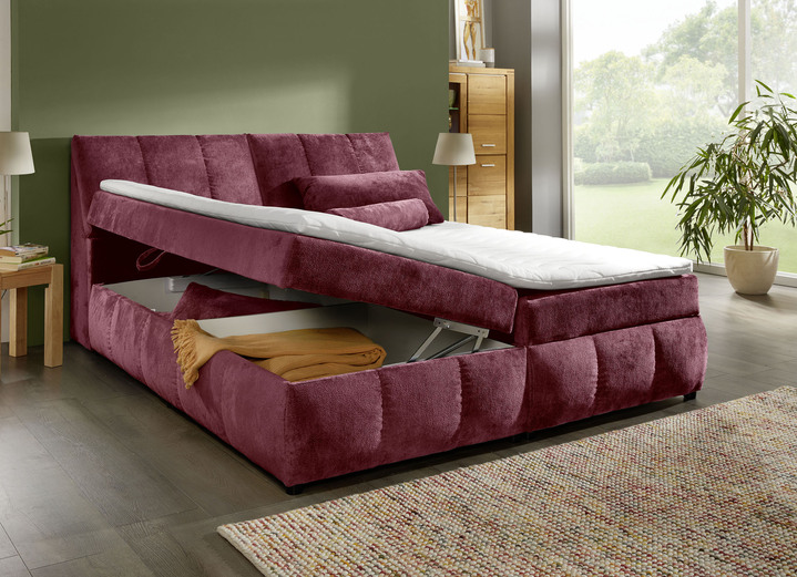 Betten - Boxspringbett mit Stauraum im Kopfteil und Bettkasten, in Farbe BORDEAUX Ansicht 1