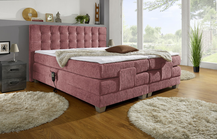 - Elektrisch verstellbares Boxspringbett mit Topper, in Farbe ROSA