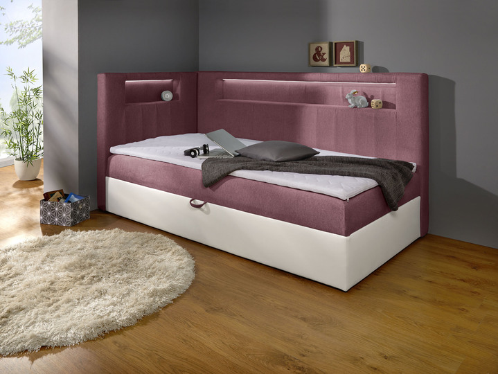 Betten - Boxspringbett mit integrierter LED-Beleuchtung, in Farbe WEISS-BEERE, in Ausführung Mit Seitenteil Ansicht 1