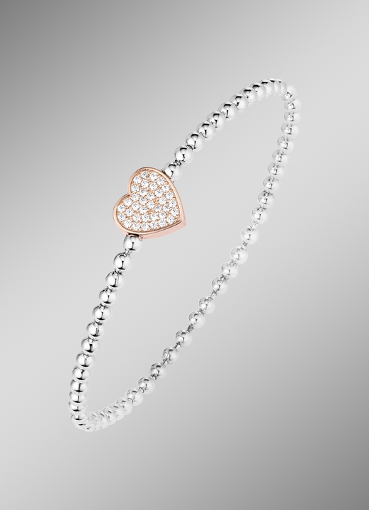 Halsketten & Armbänder - Kugelketten-Armband aus Silber 925/- fein mit Zirkonia-Herz, in Farbe  Ansicht 1