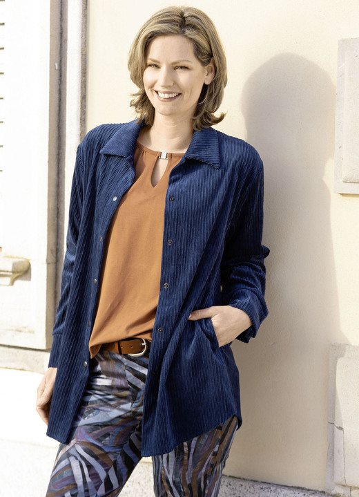 Mode - Blusenjacke mit Hemdkragen, in Größe 036 bis 054, in Farbe MARINE