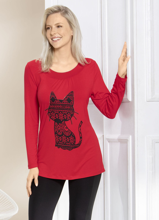 Shirts - Shirt mit Katzen-Motiv in 2 Farben Shirts - Shirt mit Katzen-Motiv in 2 Farben, in Größe 038 bis 054, in Farbe ROT