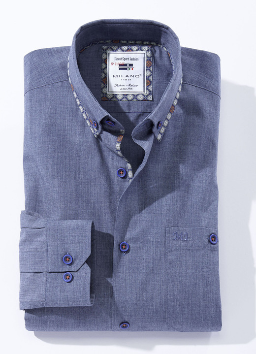 Hemden, Pullover & Shirts - «Milano Italy»-Hemd in 4 Farben, in Größe 3XL (47/48) bis XXL (45/46), in Farbe BLAU MELIERT Ansicht 1