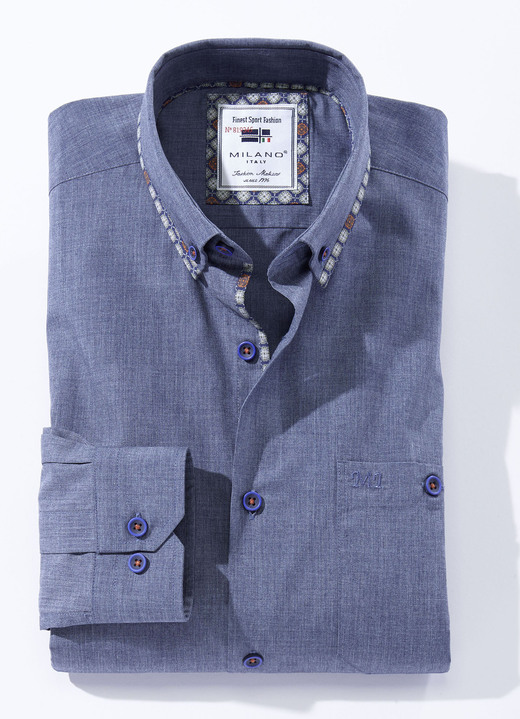 Herrenmode - «Milano Italy»-Hemd in 4 Farben, in Größe 3XL (47/48) bis XXL (45/46), in Farbe BLAU MELIERT Ansicht 1