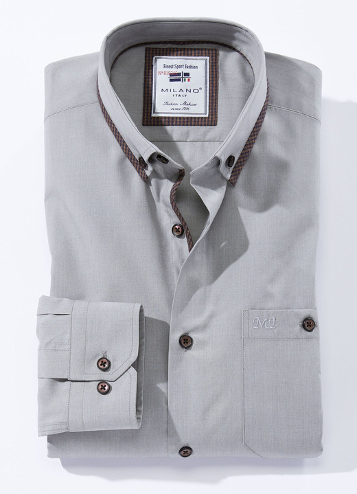 Herrenmode - «Milano Italy»-Hemd in 4 Farben, in Größe 3XL (47/48) bis XXL (45/46), in Farbe STEINGRAU MELIERT Ansicht 1