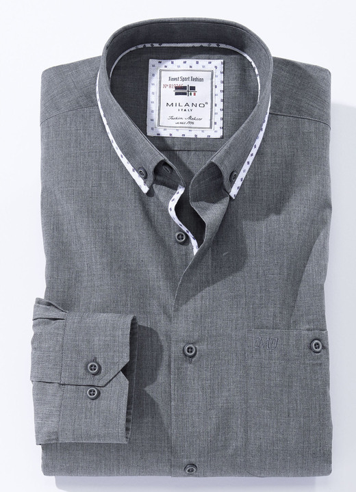 Herrenmode - «Milano Italy»-Hemd in 4 Farben, in Größe 3XL (47/48) bis XXL (45/46), in Farbe ANTHRAZIT MELIERT Ansicht 1