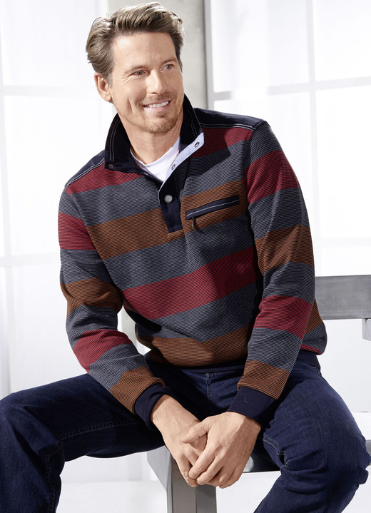 Hemden, Pullover & Shirts - Troyer mit Druckknopfleiste, in Größe 046 bis 062, in Farbe ANTHRAZIT-TERRA-MESSING