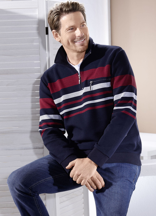Hemden, Pullover & Shirts - Troyer aus reiner Baumwolle, in Größe 046 bis 062, in Farbe MARINE-BORDEAUX-WEISS