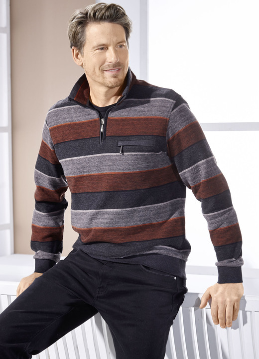 Hemden, Pullover & Shirts - Troyer mit kurzem Reissverschluss, in Größe 046 bis 062, in Farbe ANTHRAZIT-GRAU-TERRA