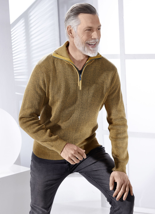 Hemden, Pullover & Shirts - «Milano Italy»-Troyer mit kurzem Reissverschluss in 2 Farben, in Größe 3XL (64/66) bis XXL (60/62), in Farbe OCKER MELIERT Ansicht 1