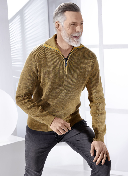Hemden, Pullover & Shirts - «Milano Italy»-Troyer mit kurzem Reissverschluss in 2 Farben Hemden, Pullover & Shirts - «Milano Italy»-Troyer mit kurzem Reissverschluss in 2 Farben, in Größe 3XL (64/66) bis XXL (60/62), in Farbe OCKER MELIERT