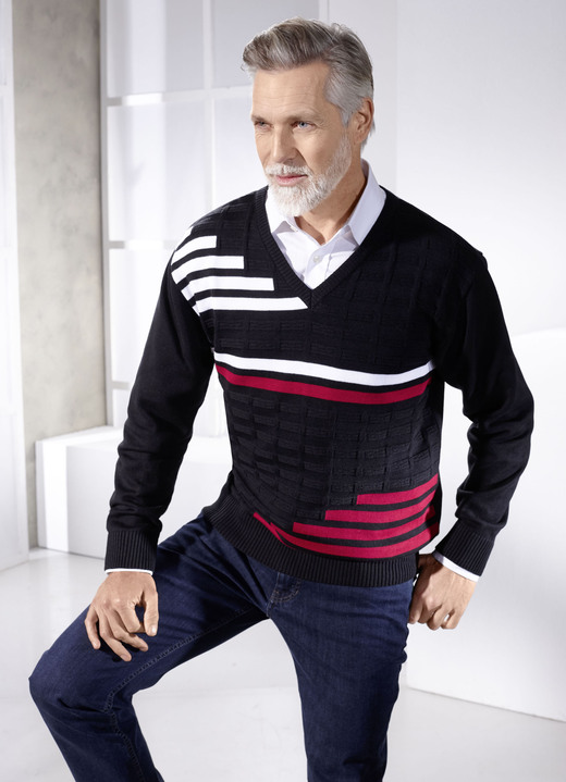 Hemden, Pullover & Shirts - Klassischer Pullover mit V-Ausschnitt in 3 Farben Hemden, Pullover & Shirts - Klassischer Pullover mit V-Ausschnitt in 3 Farben, in Größe 046 bis 062, in Farbe SCHWARZ