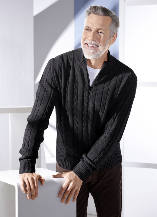 Hemden, Pullover & Shirts - Jacke mit durchgehendem Reissverschluss in 5 Farben Hemden, Pullover & Shirts - Jacke mit durchgehendem Reissverschluss in 5 Farben, in Größe 046 bis 062, in Farbe SCHWARZ