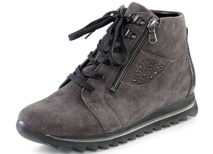 Komfortschuhe - Waldläufer Schnür-Bootie mit seitlichen Glitzersteinchen, in Größe 3 1/2 bis 8, in Farbe ANTHRAZIT Ansicht 1
