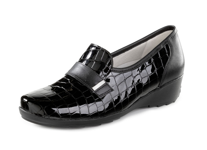 Komfortschuhe - Waldläufer Slipper aus krokogeprägtem Lackleder und Nappaleder, in Größe 4 1/2 bis 9, in Farbe SCHWARZ Ansicht 1