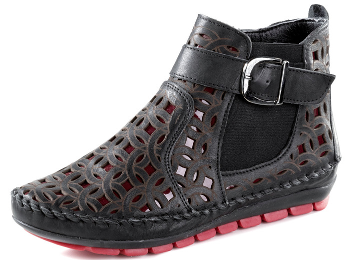 Komfortschuhe - Gemini, sommerliche Damen-Boots, Weite G, mit herausnehmbarem Fussbett, in Größe 035 bis 042, in Farbe SCHWARZ-RUBINROT Ansicht 1