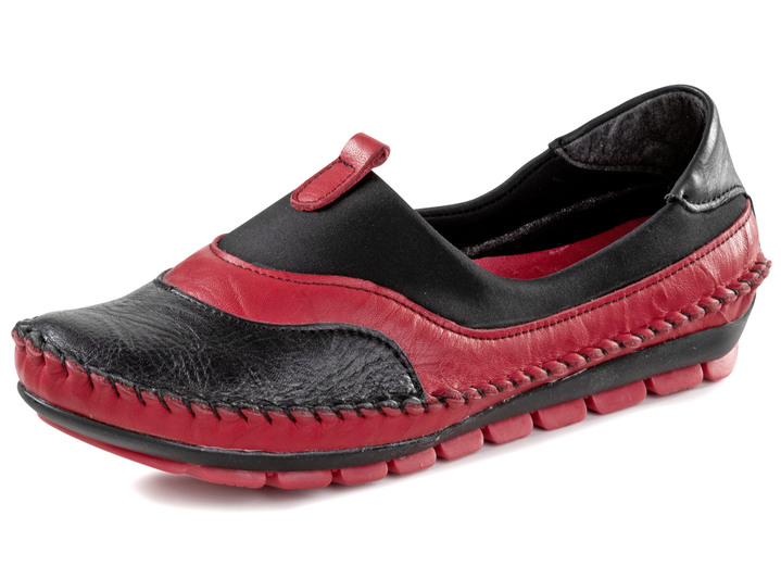 Komfortschuhe - Gemini, bequeme Damen-Slipper, Weite G, mit herausnehmbarem Fussbett, in Größe 035 bis 042, in Farbe SCHWARZ-ROT Ansicht 1