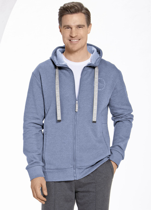 - Sweatjacke mit Kapuze in 2 Farben, in Größe 3XL (58) bis XXL (56), in Farbe RAUCHBLAU MELIERT