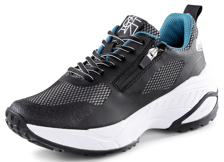 - Waldläufer Sneaker mit praktischem Seitenreissverschluss, in Größe 4 bis 8 1/2, in Farbe SCHWARZ-TÜRKIS Ansicht 1